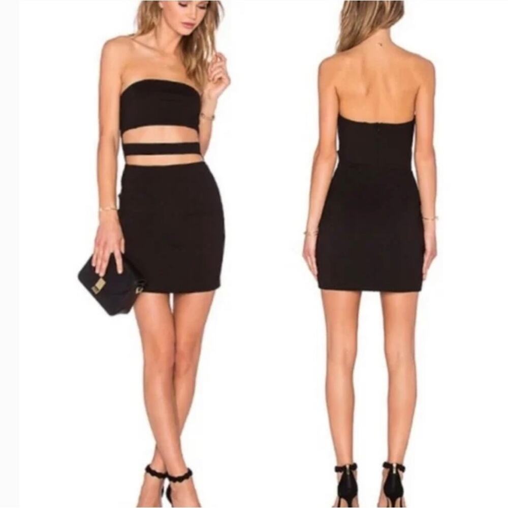 NBD Black Strapless Waist Cutout Mini Dress Size Large - Picture 2 of 7